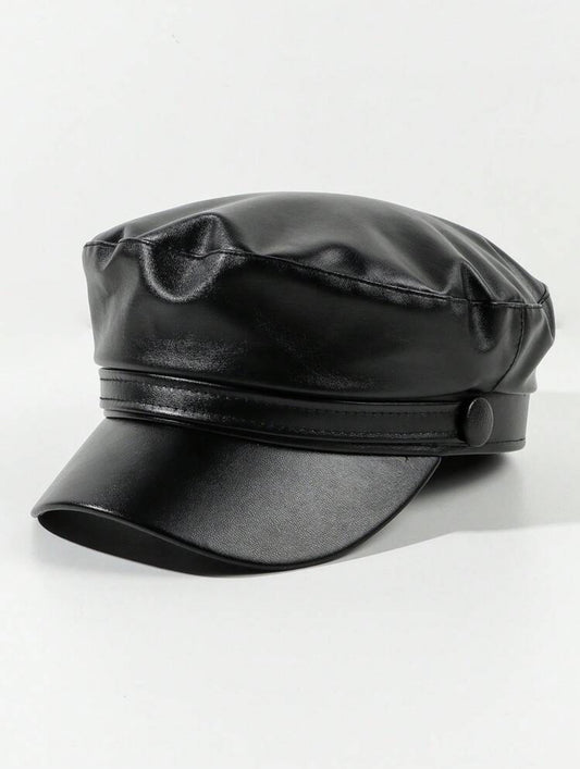 Faux Leather Brim Hat